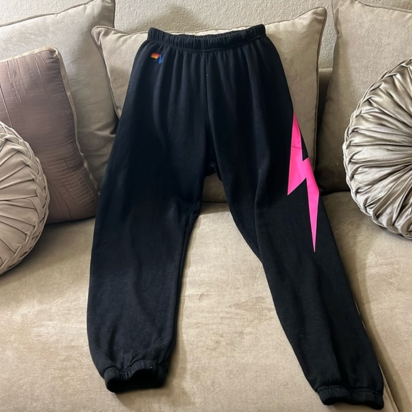 Aviator Nation Other - Aviator Nation Black Sweatpants with Hot Pink Lightning Bolt